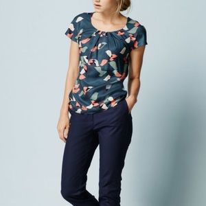 Boden Ravello Top Viscose Silk Blouse Birds Size US 12 / UK 16